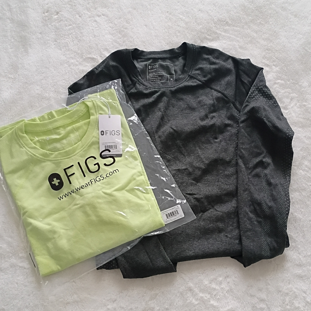 Figs Long Sleeve Tee - Charcoal and Lime